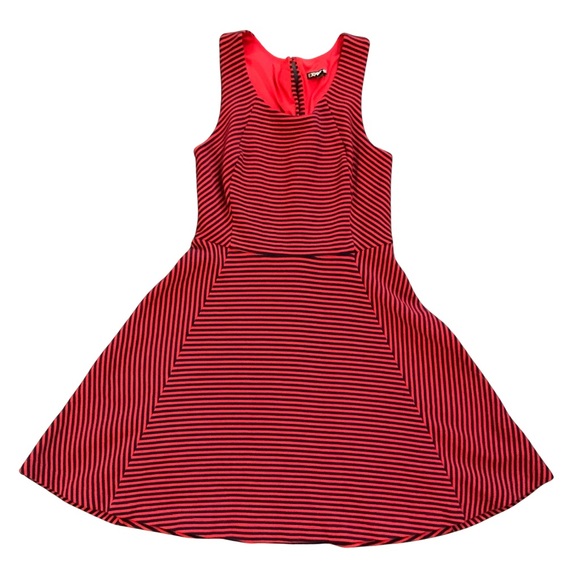 EXPRESS Red Navy Blue Striped Skater DRESS size M - Picture 1 of 6